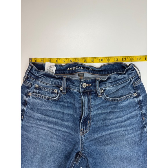 American Eagle Strigid High Rise Straight Crop Jeans Frayed Hem Womens - Picture 4 of 8